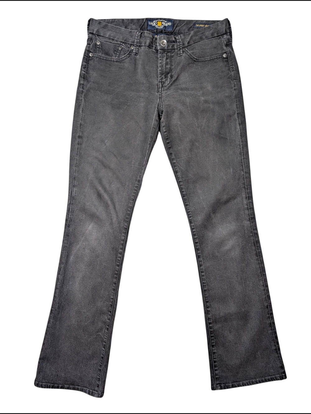 Lucky Brand Women's 6 The Sweet Jean Boot Cut Charcoal Faded Black Low-Mid Rise